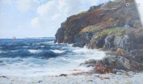 Richard Wane (1852-1904) Rocky coastline with breaking waves...