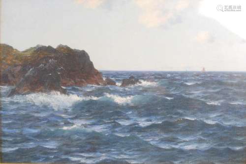 Richard Wane (1852-1904) Rocky coastal scene with breaking w...