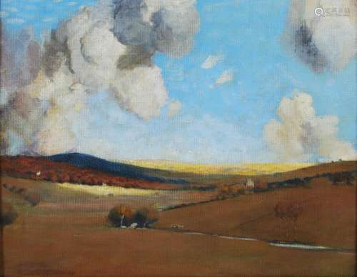 20th Century British School Autumnal Landscape with ploughed...
