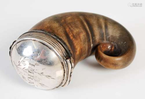 An 18th/ early 19th century white metal mounted horn snuff m...