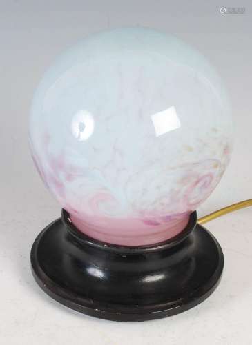A Monart night light, mottled blue and pink with gold colour...