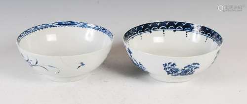 Two 18th century blue and white English porcelain footed bow...