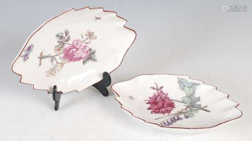 A pair of Chelsea raised anchor period leaf-shaped dishes, c...