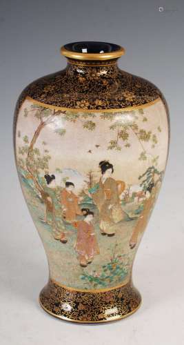 A Japanese Satsuma pottery vase, Meiji Period, decorated wit...
