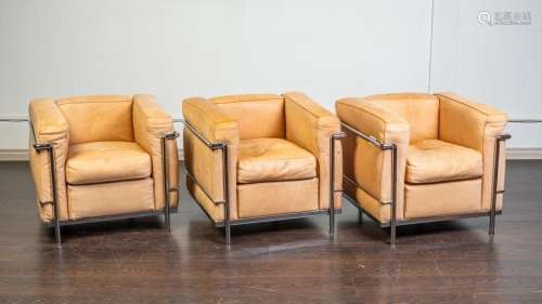 A set of three Le Corbusier LC2 armchairs by Cassina