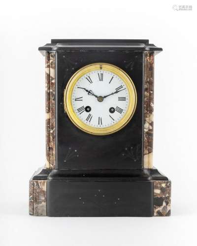 A Victorian black slate and marble mantel clock, 10 3/4 x 8 ...