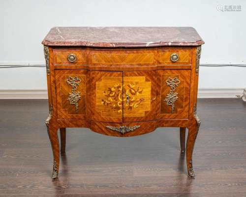 A Louis XV style kingwood and marquetry inlaid commode of se...