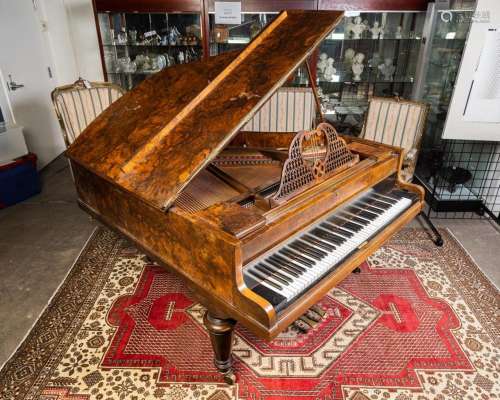 John Broadwood & Sons burr walnut cased baby grand piano...