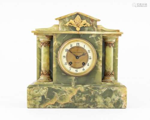 A Victorian green onyx cased mantel clock, 11 1/2 x 12 x 5 i...