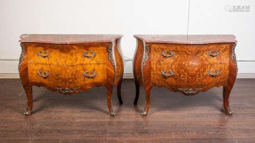 A Pair of Louis XV style kingwood and inlaid commodes of bom...