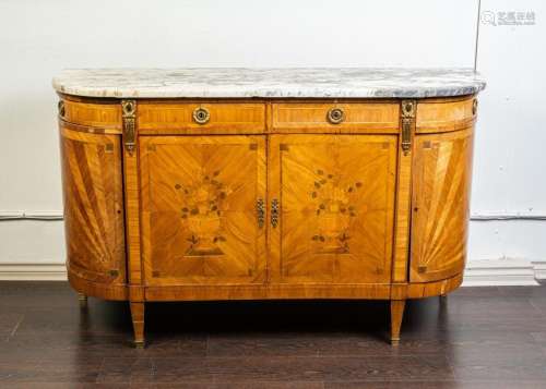 A Louis XV style D shaped kingwood and floral marquetry inla...