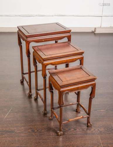 A nest of three Chinese hardwood tables, 24 x 17 x 12 in. (6...