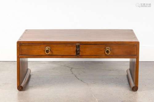 A Chinese hardwood rectangular low table, 15 1/4 x 35 x 18 1...
