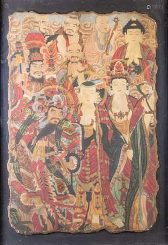 A Chinese Ming style fresco, 39 1/2 x 26 1/2 in. (100.33 x 6...