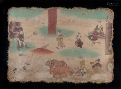A Chinese Ming style fresco, 19 x 27 in. (48.26 x 68.58 cm.)