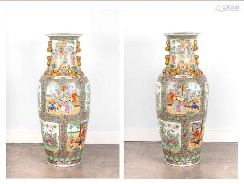 A pair of large Canton famille rose baluster vases, 53 3/4 x...