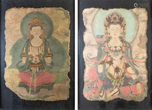 Two Chinese Ming style frescoes, 38 1/2 x 27 1/2 in. (97.79 ...