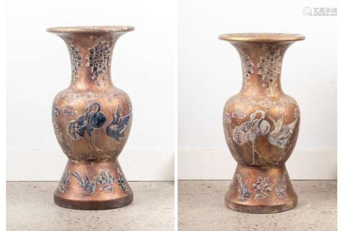 A pair of Chinese large hardstone and gilt baluster vases, 2...