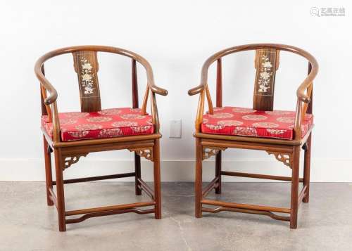 A pair of Chinese rosewood with mother of pearl inlaid horse...
