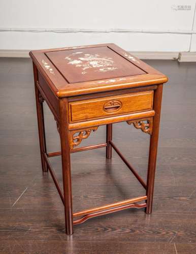 A Chinese hardwood with mother of pearl inlaid occasional ta...