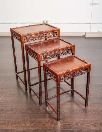 A nest of three Chinese hardwood tables, 28 x 19 1/2 x 14 1/...