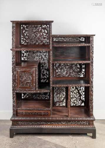 A Chinese hardwood open display cabinet, 68 1/4 x 48 1/2 x 1...