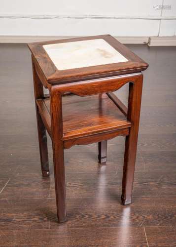 A Chinese hardwood occasional table with inset marble top, 3...