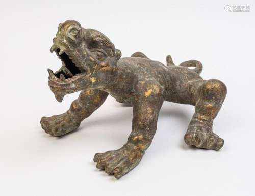 A Chinese cast bronze figure of a mythical beast. 17 in. (43...