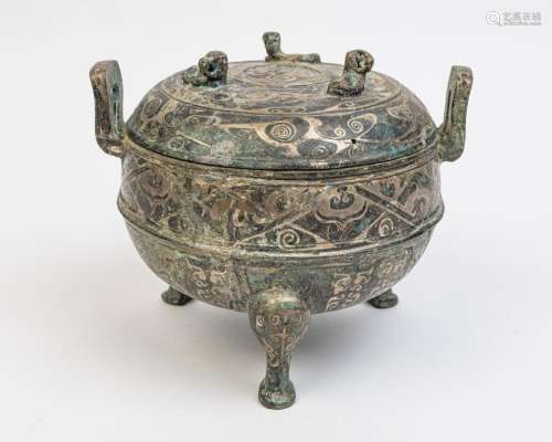 A Chinese bronze archaic style bowl and cover,