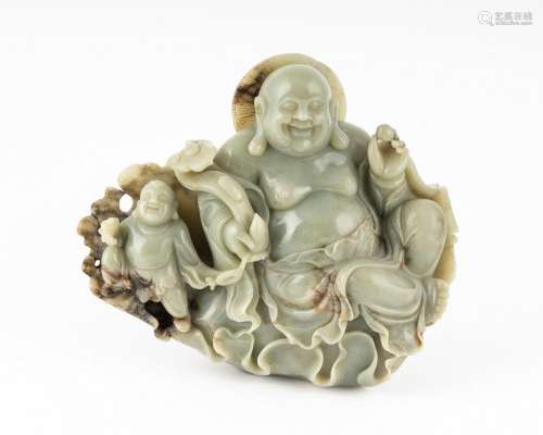 A Chinese jadeite figure of a laughing Buddha, 8 3/4 in. (22...