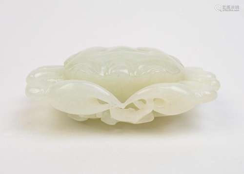 A Chinese off white jadeite carving of a crab. 2 1/2 in. (6....