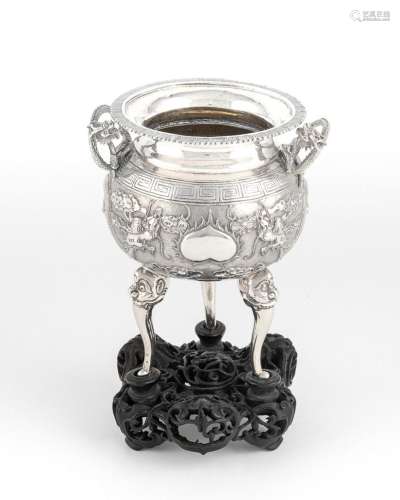 A Chinese silver double-handled incense burner