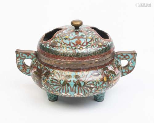 A Chinese cloisonne censer, 5 in. (13 cm) h.