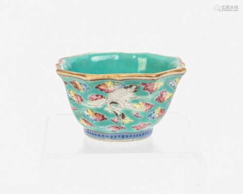 A Chinese famille rose turquoise ground wine cup, 1 1/8 x 2 ...