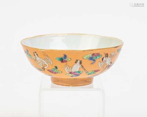 A Chinese coral ground porcelain bowl, 1 7/8 x 4 3/4 in. (4....