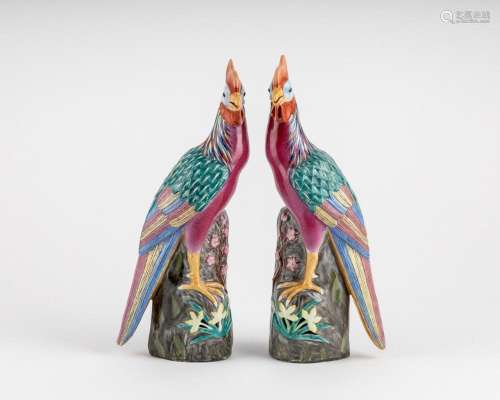 A pair of Chinese exportware famille rose pheasants, 12 in. ...