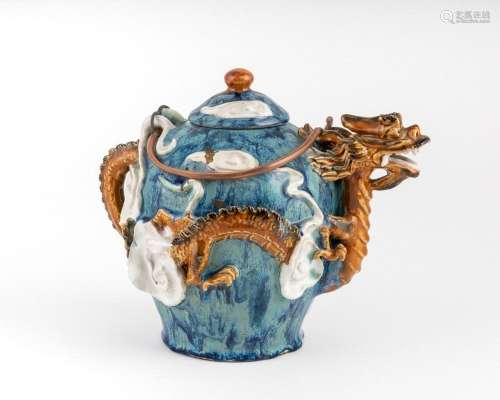 A large Shiwan pottery dragon teapot