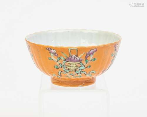 A Chinese coral ground porcelain bowl, 2 x 4 1/4 in. (5.08 x...