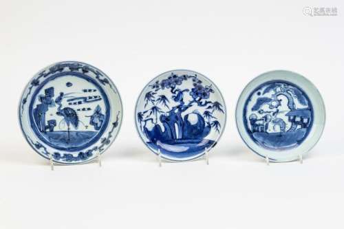 A collection of three Chinese blue and white dishes, 8 1/4 i...