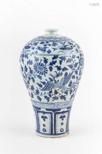 A Chinese Yuan style blue and white Meiping vase, 13 x 8 in....