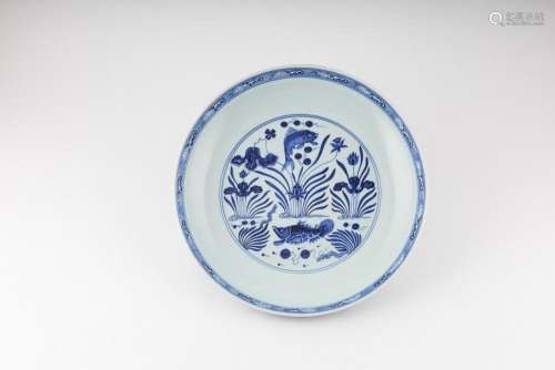 A large Chinese Ming style blue and white shallow bowl, 17 i...