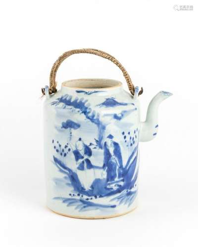 A large Chinese blue and white teapot
