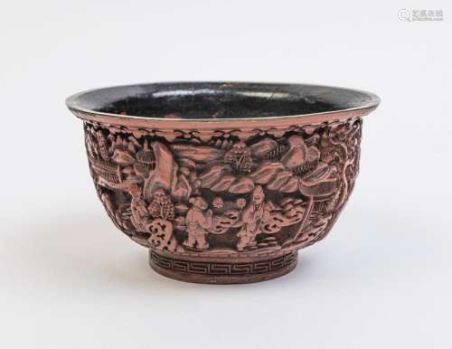 A Chinese Qing dynasty cinnabar lacquer bowl, 6 6/8 in deep ...