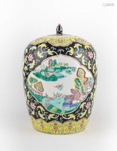 A Chinese famille noire jar and cover, 13 in. (33 cm)