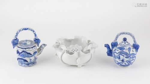 Two Chinese blue and white porcelain teapots,