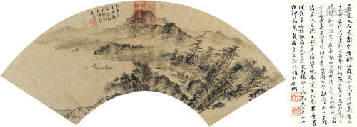 1611～1695 吴殳 1638年作 春山放棹 设色金笺 扇片