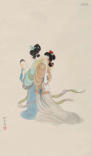 1906～1985 庞薰琹  梳妆图 设色绢本 镜片
