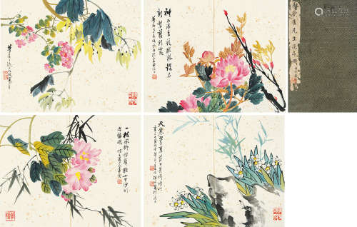 1826～1900 朱梦庐 1881年作 花卉册 设色纸本 册页（八开选四）