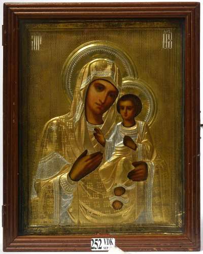 Icône peinte sur bois représentant la "Vierge à l'Enfan...