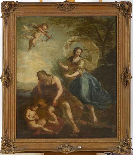 Huile sur toile marouflée sur toile "Séléné et Endymion...